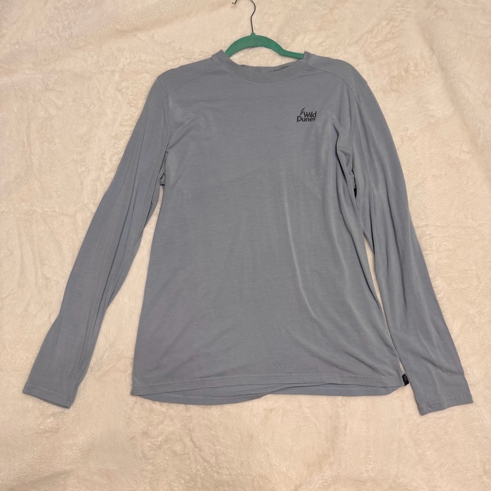 Free Fly Men's L Wild Dunes Long Sleeve Athletic Tee Sky Blue Bamboo Stretch